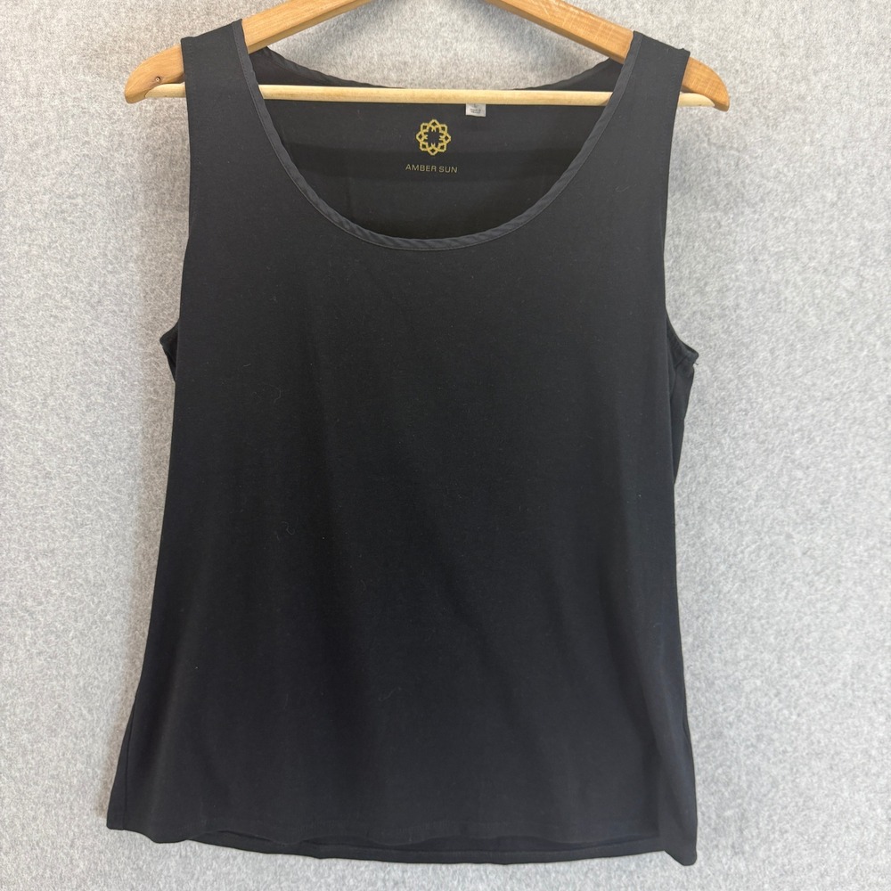 Amber Sun Tank Top Sleeveless Casual Everyday Top Black Comfy Basic‎ Size Large